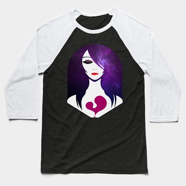 Heart of the Night Woman Fantasy Illustration Baseball T-Shirt by designsenpai